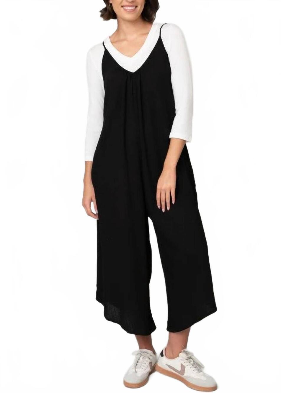 NEW PINE APPAREL linen stingray jumpsuits in black